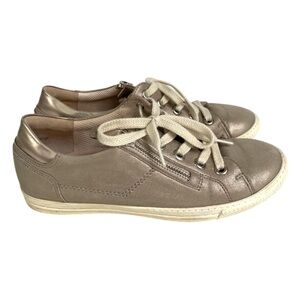 Paul Green 4128-484 Champagne Metallic Leather Low-Top Sneakers Side Zip US 7.5